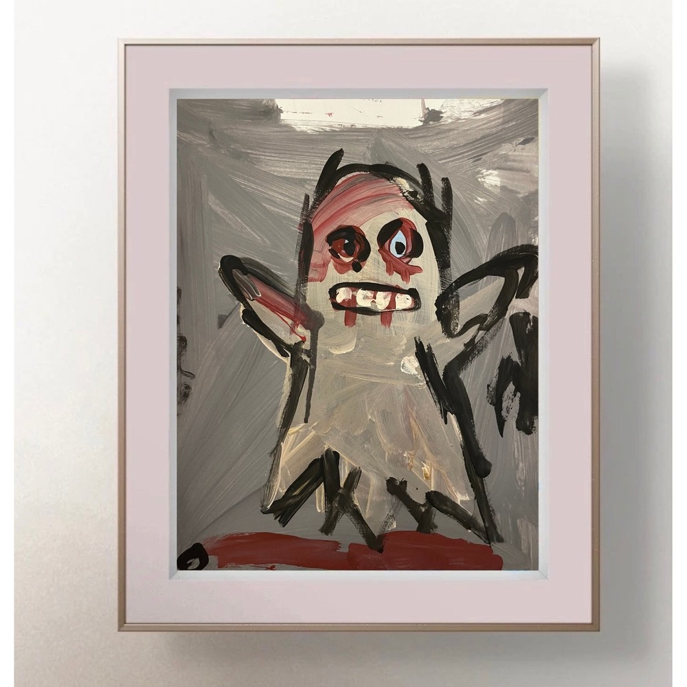 OMAN Original Abstract Neo-Expressionist Ghost Painting on Paper 9x12 Portrait